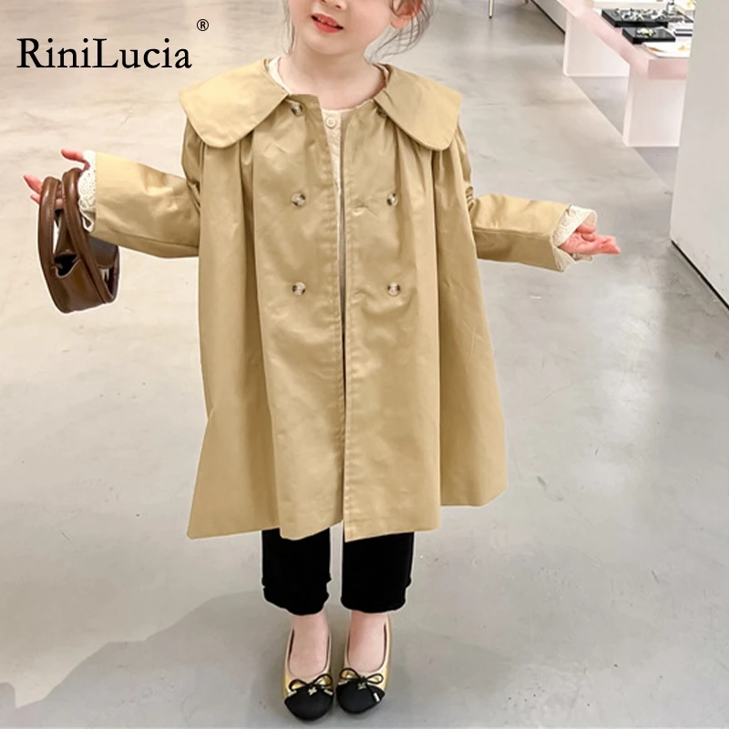 

RiniLucia 2022 Toddler Girls Clothes Spring Autumn Long Sleeve Fashion Trench Coats Children Solid Outerwear with Button Costume