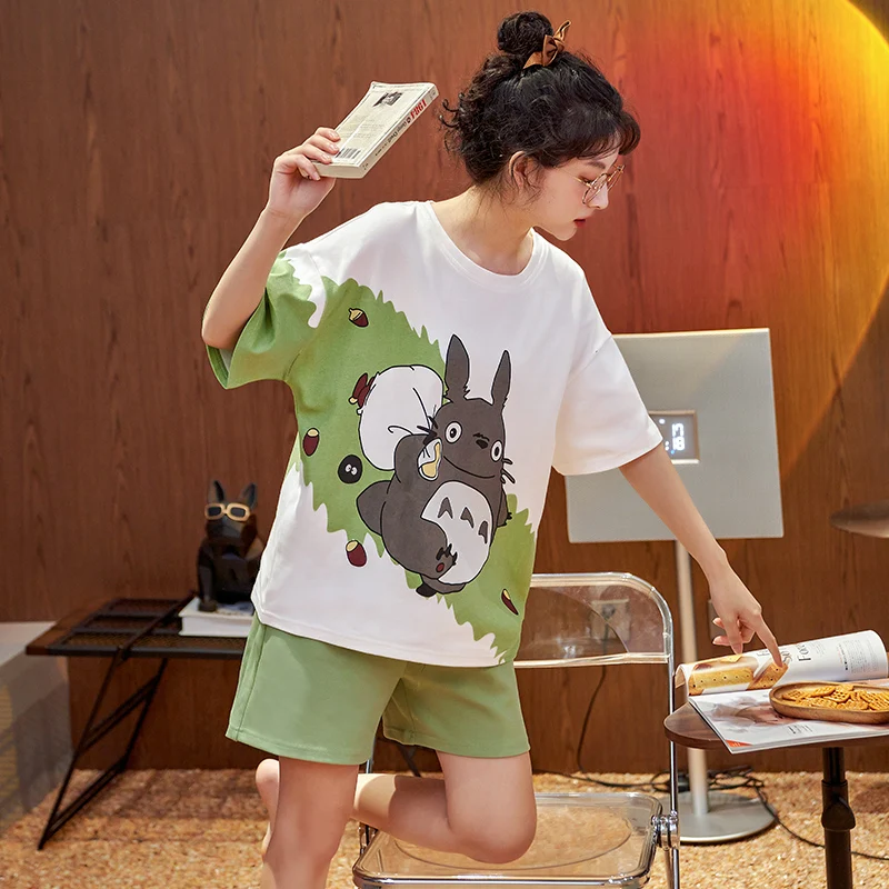 Fashion Summer Pajamas Woman Cartoon Pj Sets for Women Cotton Short Sleeve Sexy Women Nightwear Schoolgirl Couple's Pajama Set