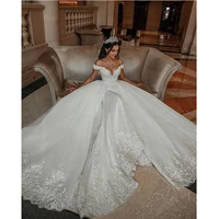 a line bridal gown off shoulder applique custom made wedding dresses with detachable
