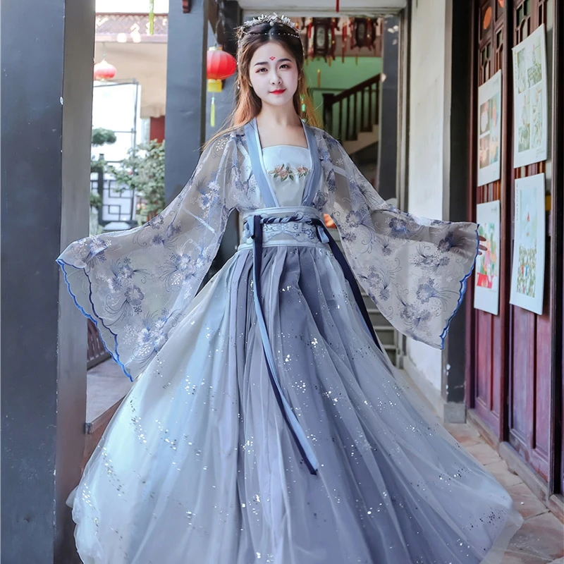 

Hanfu Dress Female Fairy Thin Style Little Girl Ancient Costume Chinese Style Student Waist and Chest Skirt Full Set Super Fairy