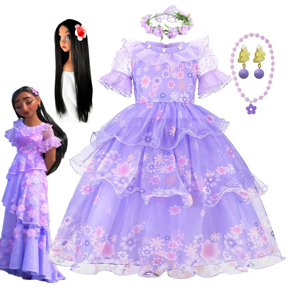 Baby Girls Encanto Charm Dresses Kids Carnival Party Costume Dolores Mirabel Isabella Princess Clothes Toddler Ball Gown
