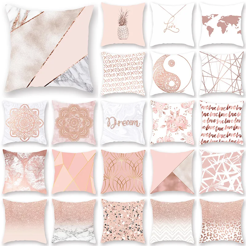 

Polyester Fiber Rose Gold Geometric Pillow Cover Sofa Cushion Home Decorative