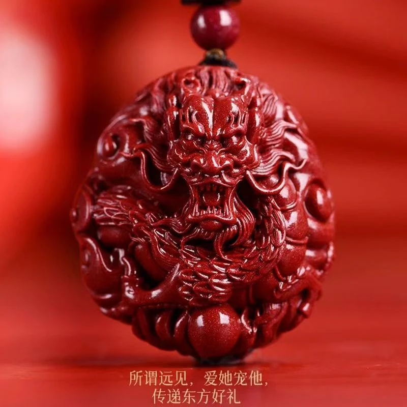 Ретро-поделки цепочка для свитера с резной подвеской в виде дракона из киновари