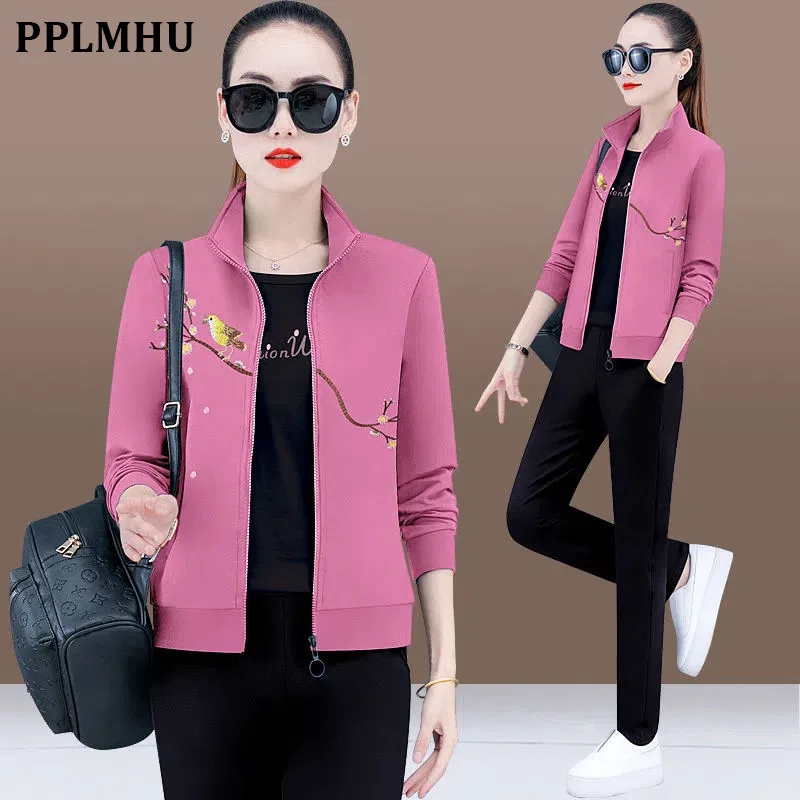 

Casual Print Tracksuit 3 Piece Set Women Outfits Spring Autumn Korean Loose Sports Jacket + Shirt + Pant Suit Jogging Sweatsuit