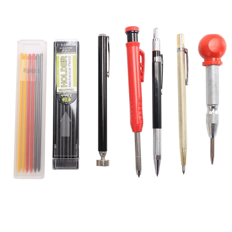 

5Pieces Carpenter Pencils Kit, Metal Scribe Tool, Solid Carpenter Pencil, 12 Refills, Great For Woodworking