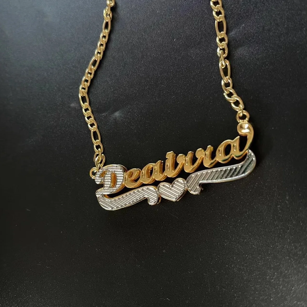 Custom Name Necklace Double Plate Name Chain Two Color Name Necklaces Stainless Steel Cuban Chain Name for Women Birthday's Gift