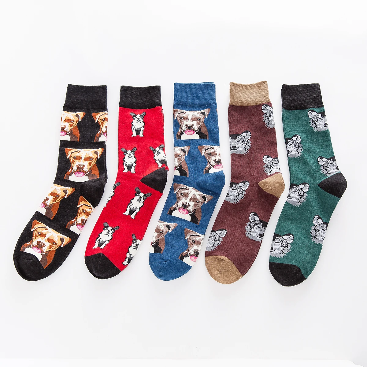 5 Pairs New Dog Series Colorful Middle Tube Men Cotton Socks Fashion Cartoon Trendy Dog Casual Funny Men Socks Wholesale
