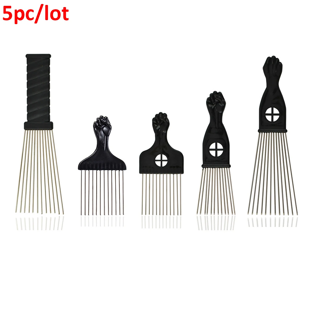 

5pc/lot Steel Black Fist Afro Metal Comb African Hair Pik Comb Brush Salon Hairdressing Hairstyle Styling Tool Hair Accessories