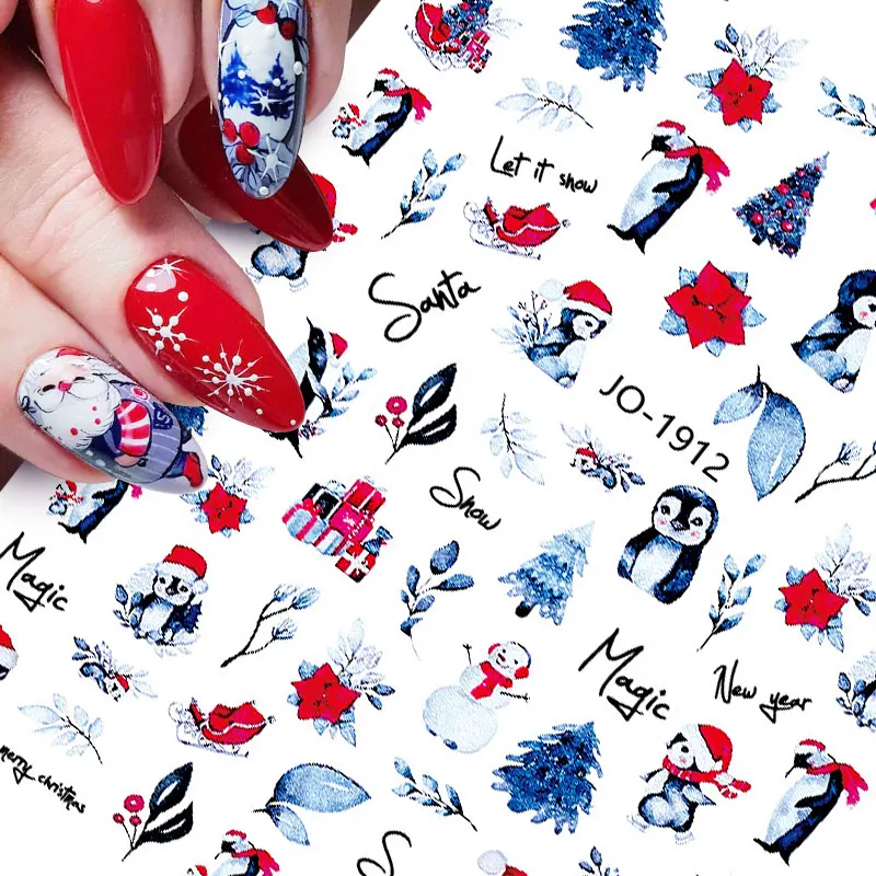 

Christmas 3D Sliders for Nail Stickers White Snowflakes Winter Decoration Decals for New Year DIY Manicure Art Tools
