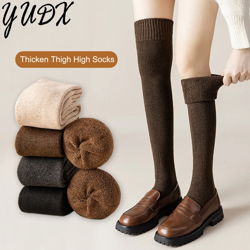 Fashion Thicken Thigh High Socks Women Solid Long Stockings Warm Wool High Knee Socks Femme Leg Boots Comfortable Stocking