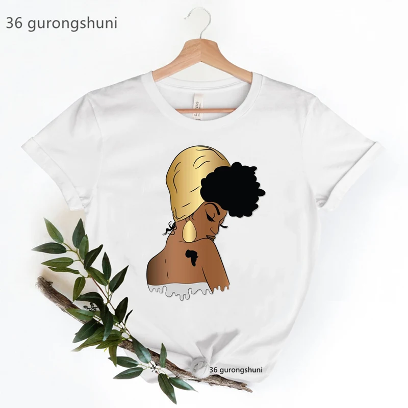 

Gold Glitter Black Girls Magic Print Tshirt Women Afro Queen T Shirt Female Summer Tops Tee Shirt Femme Melanin Poppin T-Shirt