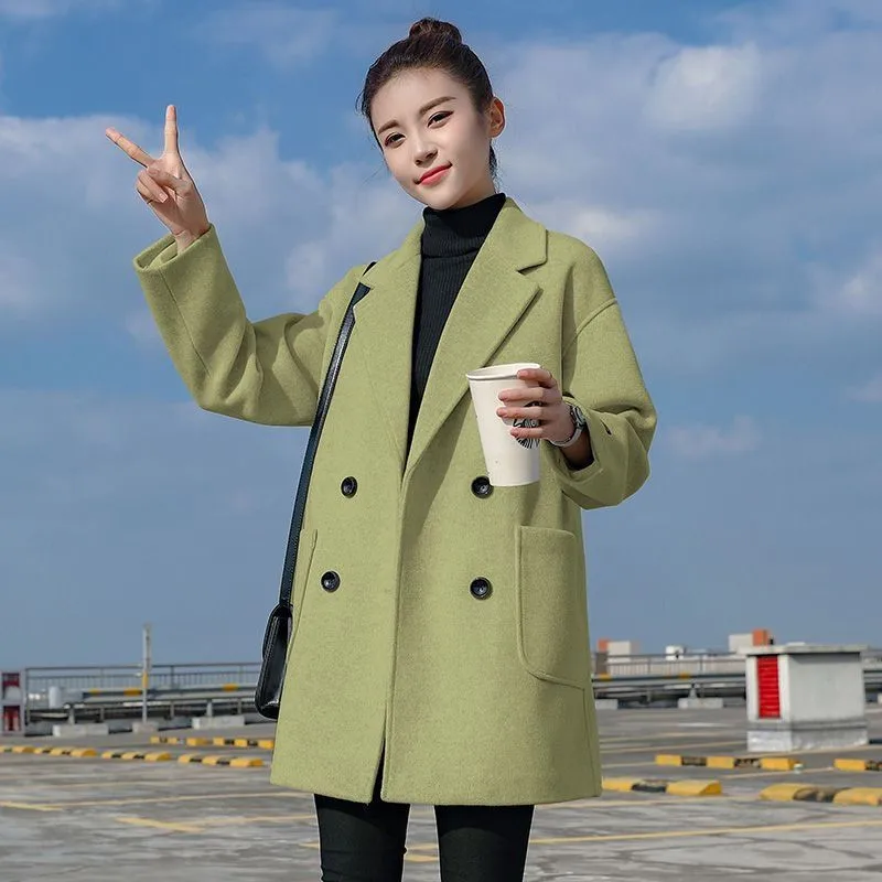 

Woolen Coat Women New Fashion Trend Autumn Winter Elegant Double Breasted Solid Woolen Overcoat Female casual Ladies Outerwear