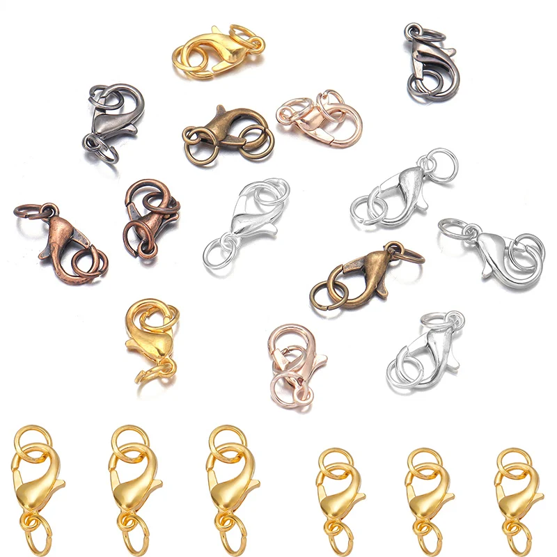 20Pcs 10 12mm Lobster Clasps Hooks With Jump Rings End Clasps Connectors For Necklace Bracelet DIY Jewelry Making Supplies