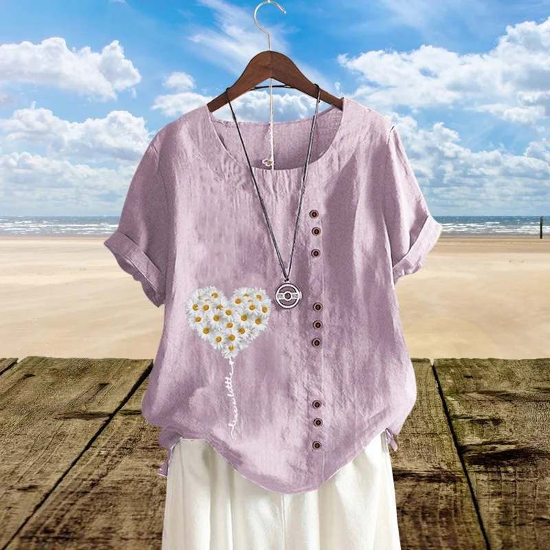 

Women's Crew Neck Pullover Graphic T-Shirt Fashion Love Floral Print Summer Shirt Short Sleeve Loose Shirt Casual Top