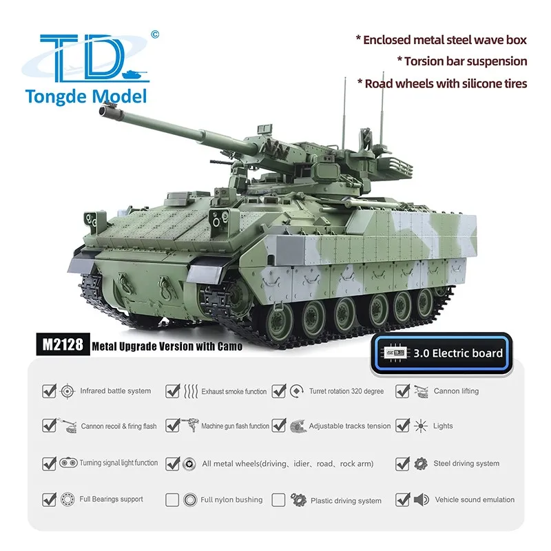 Фото Радиоуправляемый танк Tongde M2128 RC Tank Bradley Fighting Vehicle 3.0 с электрическим приводом, ИК-боем и эффектом дыма, игрушка №3