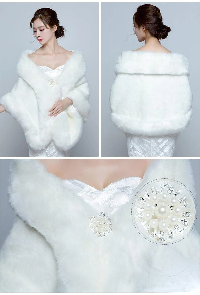 

White Elegant Winter Wedding Fur Coat Manteaux Mariage Blanc Wedding Jacket Formal Shrugs For Women Coat Winter