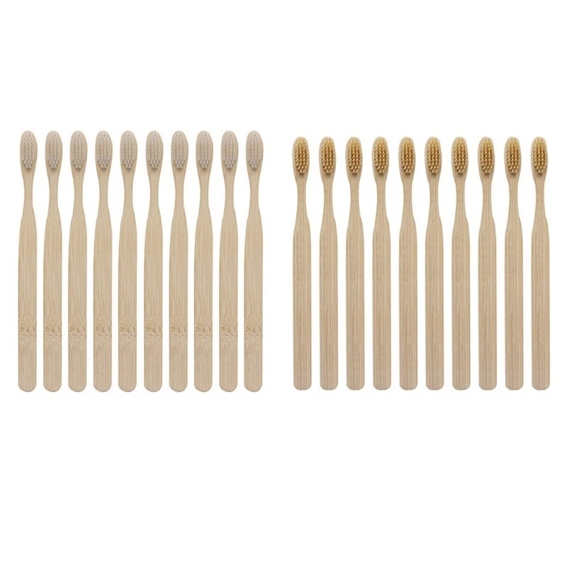 

20 шт., прозрачные зубные щётки из бамбукового волокна с деревянной ручкой