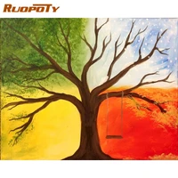 ruopoty oil painting by numbers green tree drawing on canvas handpainted art gift diy pictures by number landscape kits home dec