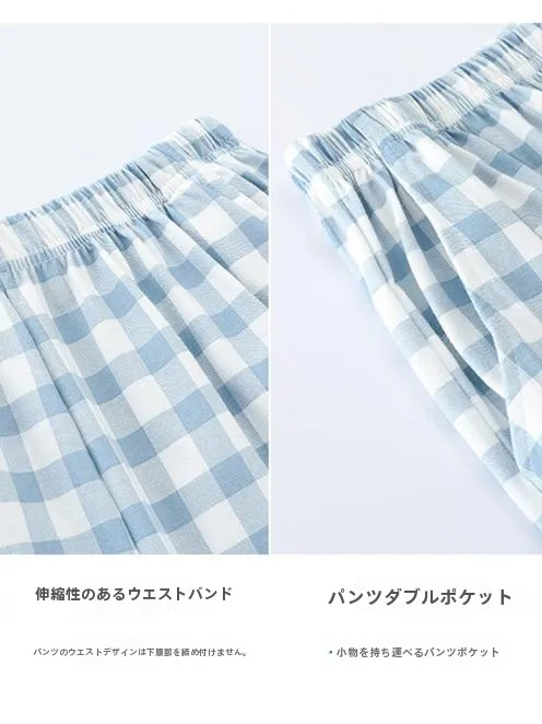 Укороченные брюки с короткими рукавами женские летние хлопковые клетчатые