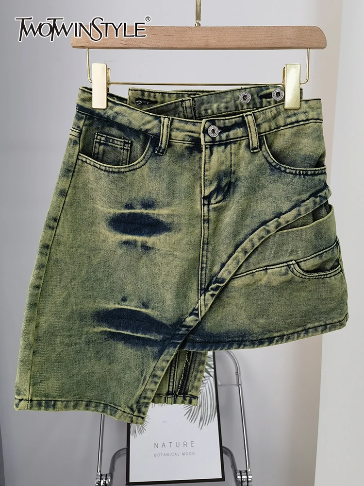 

Женская юбка-трапеция TWOTWINSTYLE, разноцветная юбка с высокой талией и пуговицами в стиле пэчворк, летняя юбка с асимметричным подолом