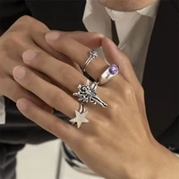 vintage style angel ring set creative five pointed star with crystal geometric ring hip hop men party trend jewelry