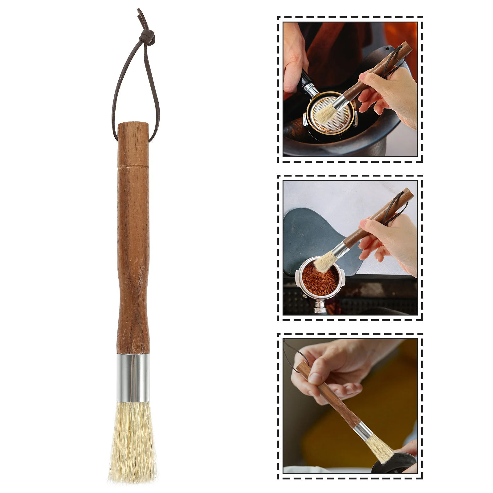 

Professional Coffee Brush Coffee Grinder Brush Wooden Handle Brush with Lanyard