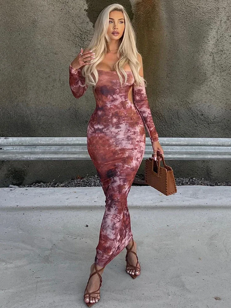 

Sunny Elegant Rose Lady Party Women Clothing One Shoulder Bodycon Dresses Hollow Out Backless Sexy Maxi Dress for Women