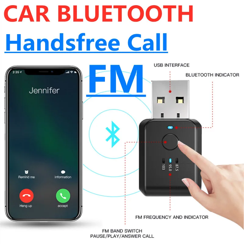 

Handsfree Call Car Bluetooth 5.0 FM Transmitter Modulator Wireless Audio Receiver Auto USB Car Kit Accessories No Delay/Noise
