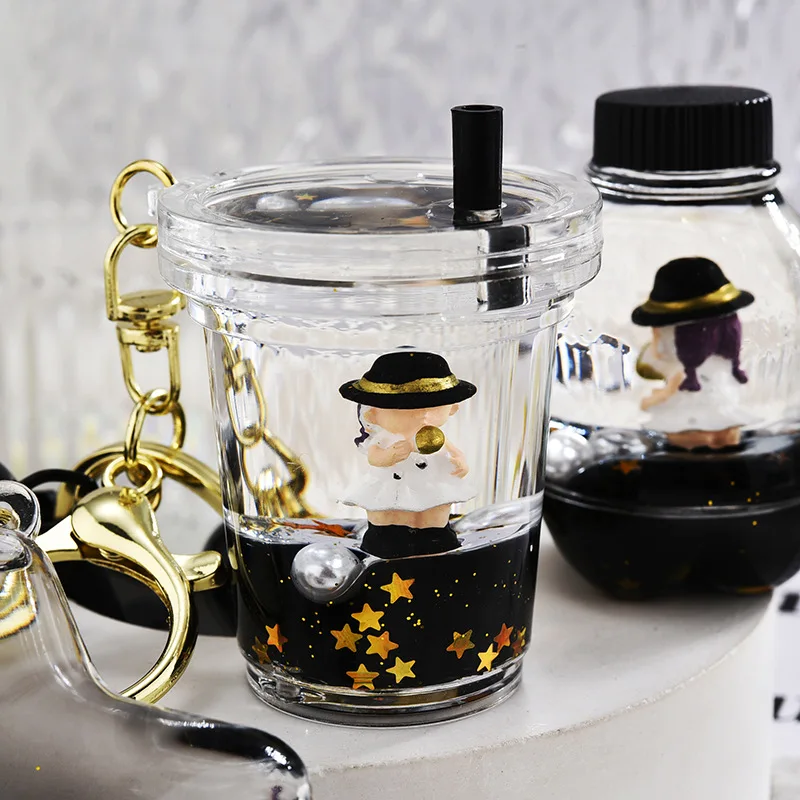 Мультяшный черный чай с молоком милая девушка плавающий жидкий брелок для сумки