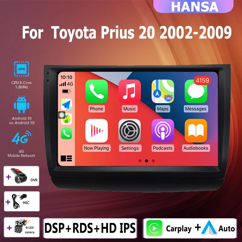 2 DIN 4G+64G Android 10 Car Radio Multimedia Player  Auto Carplay GPS Navigation HD IPS NO DVD for Toyota Prius 2002 -2009 2006