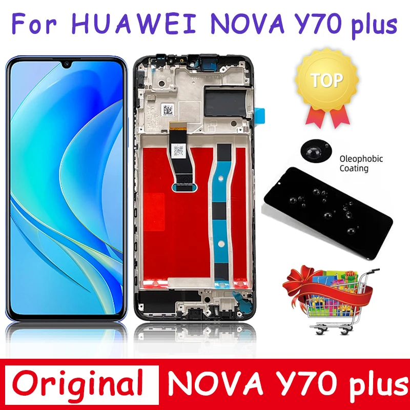 Новый оригинальный ЖК-дисплей 6,75 'для Huawei Nova Y70, сенсорный экран в сборе с рамкой для Huawei Nova Y70 Plus, зеркальный ЖК-дисплей
