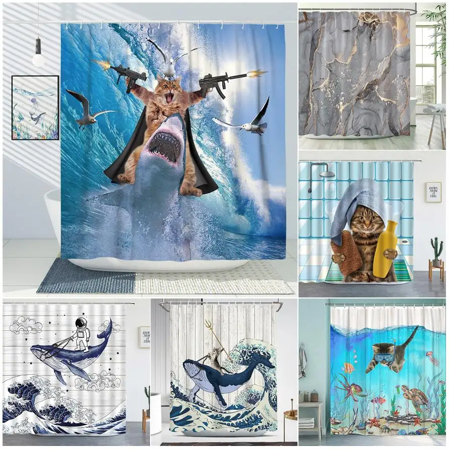 S Ocean Animals Whale Shark Sea Turtle Octopus Abstract Marble Creative Cartoon Children Bathroom Decor