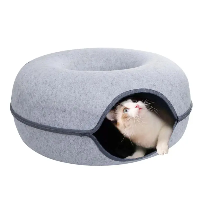 

Large Cat Tunnel Bed Detachable Round Felt Cat Tube Play Toy With Peek Hole Innovative Tunnel Toys For Cat Kitten Pet Play Bed