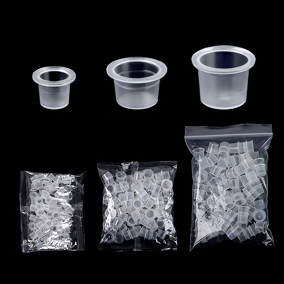

100 Pcs S/M/L Size Plastic Disposable Microblading Tattoo Makeup Ink Pigment Cups Clear Holder Container for Tattoo Accessory