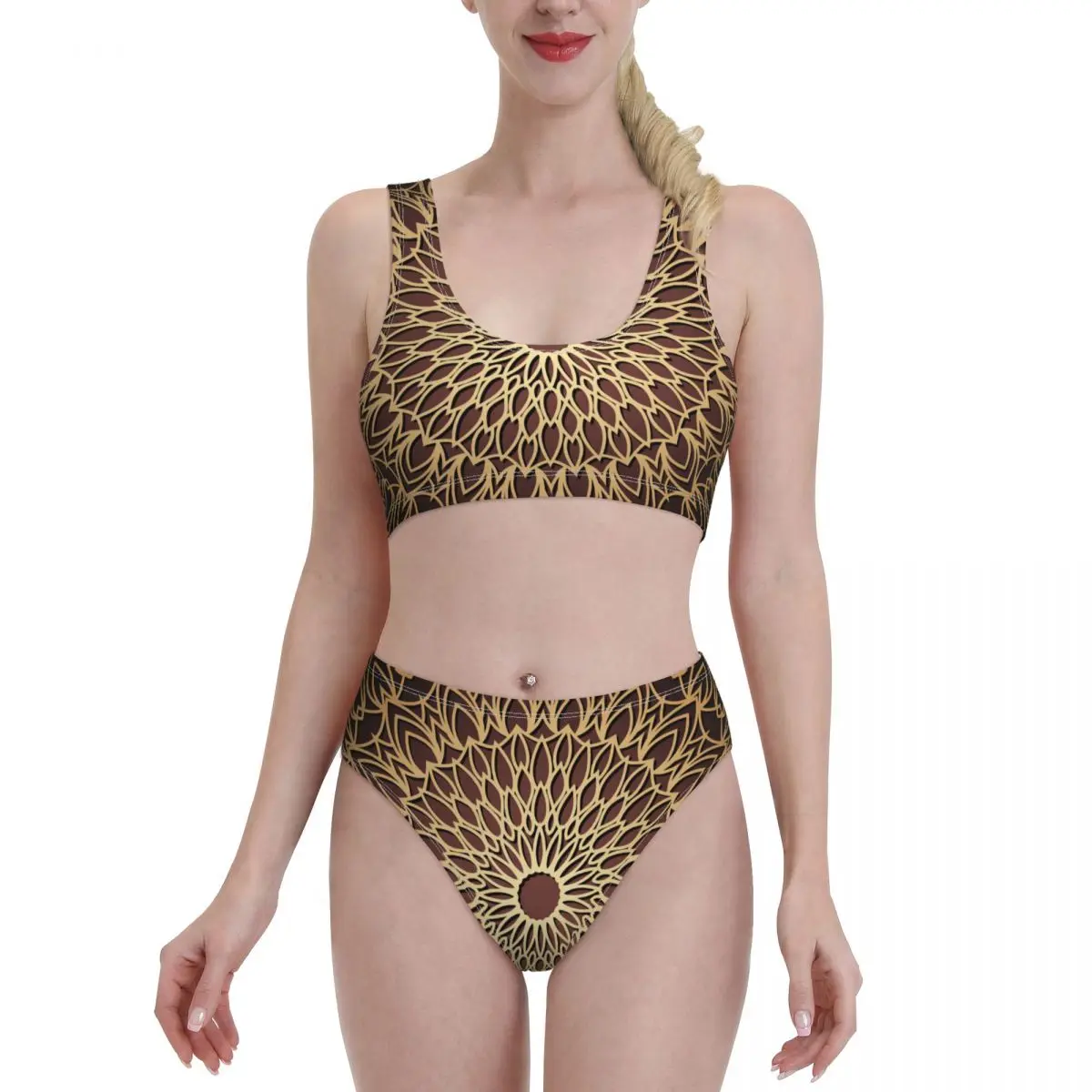 

Bikini Sets for Women High Waisted Bathing Suits Floral Print Scoop Neck 2 Piece Swimsuit 524030978