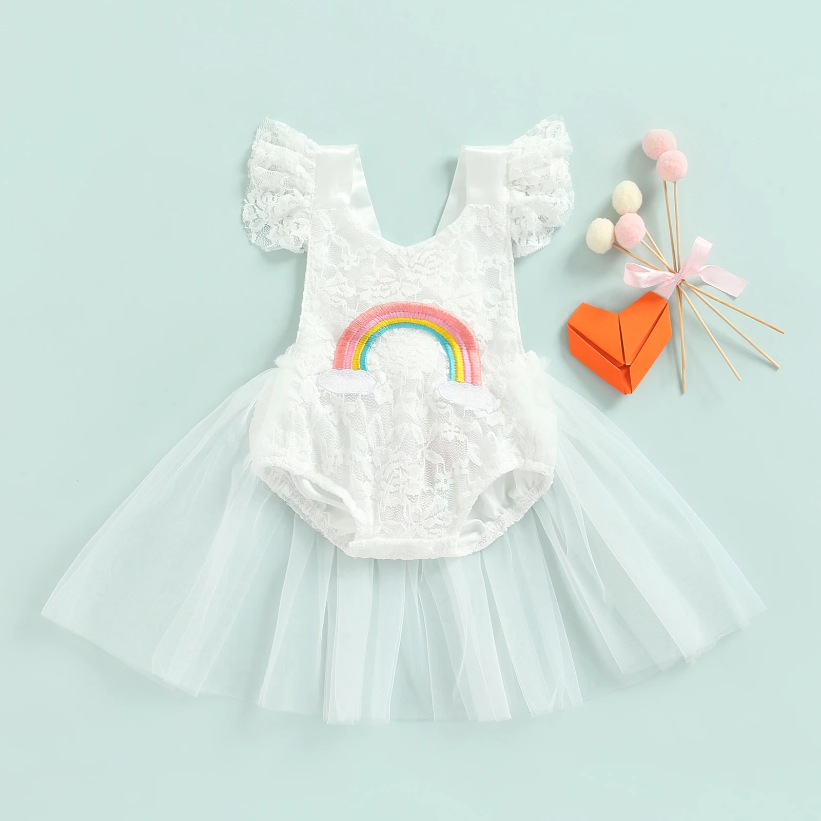 Летнее боди для маленьких девочек с юбкой-пачкой и коротким рукавом |