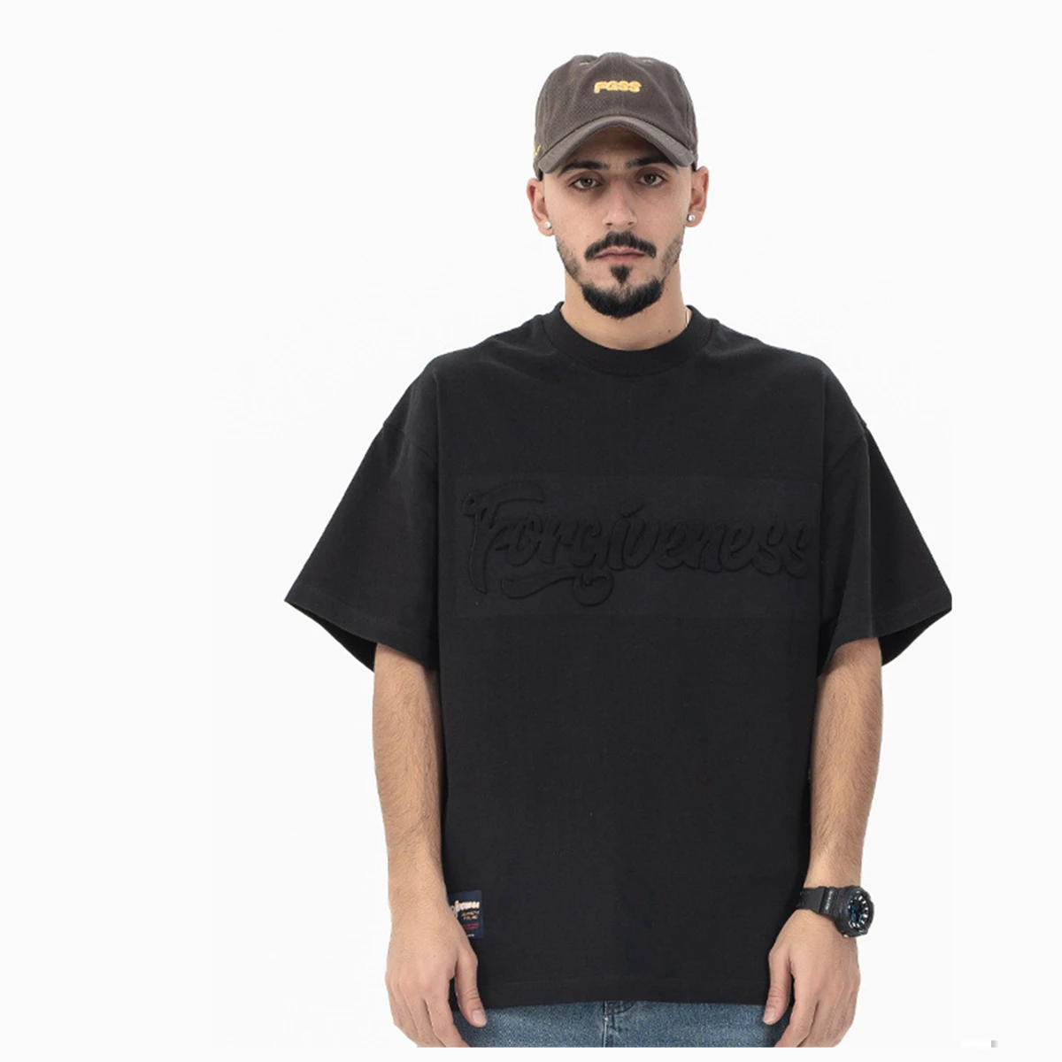 

Мужская свободная футболка с коротким рукавом, Повседневная футболка большого размера с коротким рукавом и тиснением в стиле ретро, ZB079, лето 2023