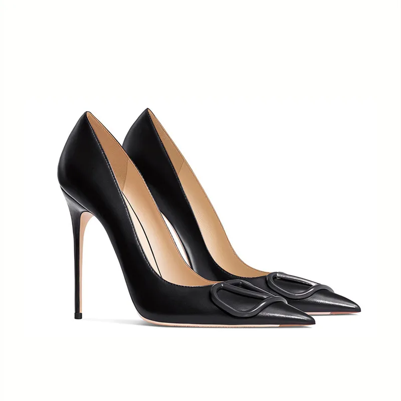 Spring Summer Shoes with Metal Matte Finish Women Genuine Leather Pumps French Style of Single Heels Causal Daily Pointed Toe