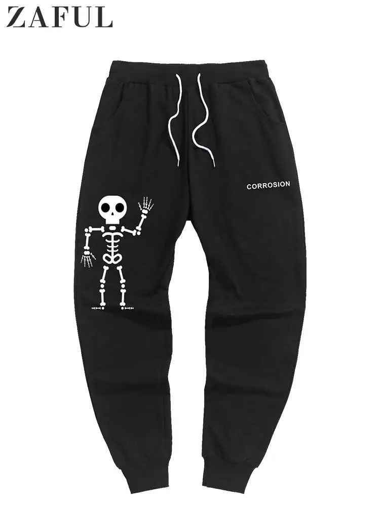 

ZAFUL Casual Pant for Men Y2K Aesthetic Cotton Sweatpants Halloween Skeleton Trouser Beam Feet Jogger Elastic Sports Long Pants