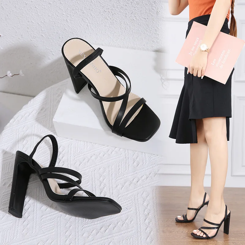 

Сандалии женские с квадратным носком, Босоножки на каблуке, без застежки, лоферы, модные туфли с эластичным ремешком, большие размеры, бежев...