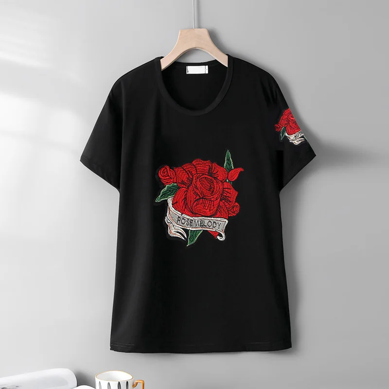 

Plus Size Women Embroidery T-shirts Y2K Clothes Summer Harajuku Loose Top Tees 2022 Cottonn Roupas Femininas T Shirt H235