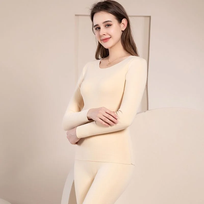 Dralon Thermal Underwear Women's Plush Thickened Underpants Heat Solid Color Autumn Clothes And Trousers Suit Winter
