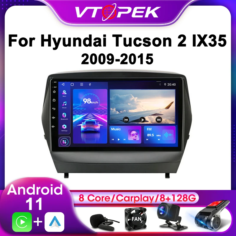 Vtopek 2Din For Hyundai Tucson 2 LM IX35 2009-2015 4G Android 11 Car Stereo Radio Multimedia Video Player Navigation GPS Carplay