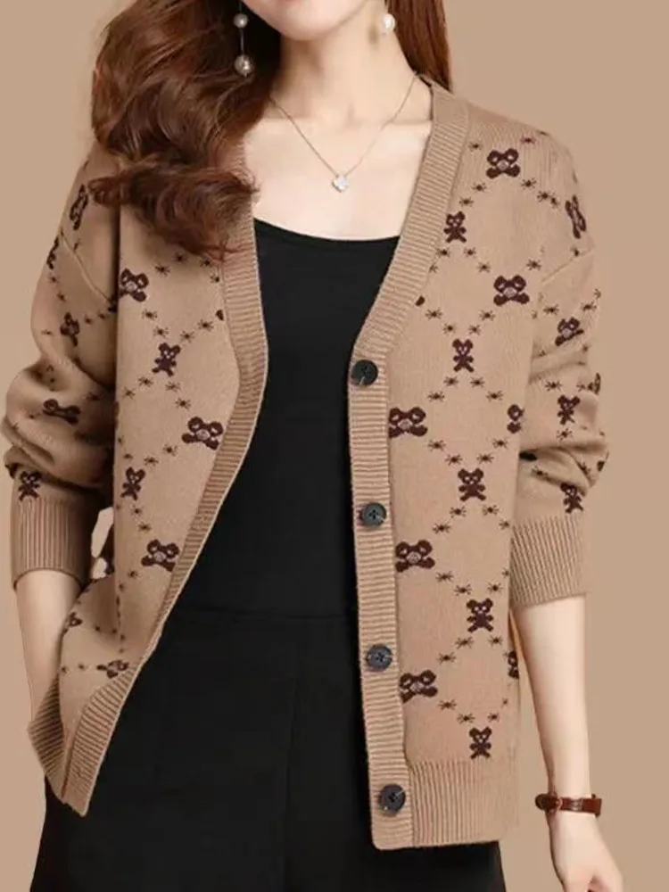 

Женский трикотажный кардиган с V-образным вырезом и длинным рукавом