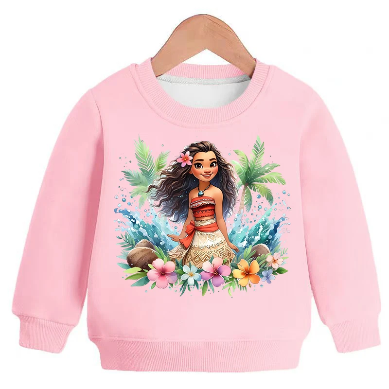 Moana 2 Disney Princess Children Cartoon Sweatshirts Girls Anime Hoodie Winter Thickened Long Sleeves Clothes Kids Gifts