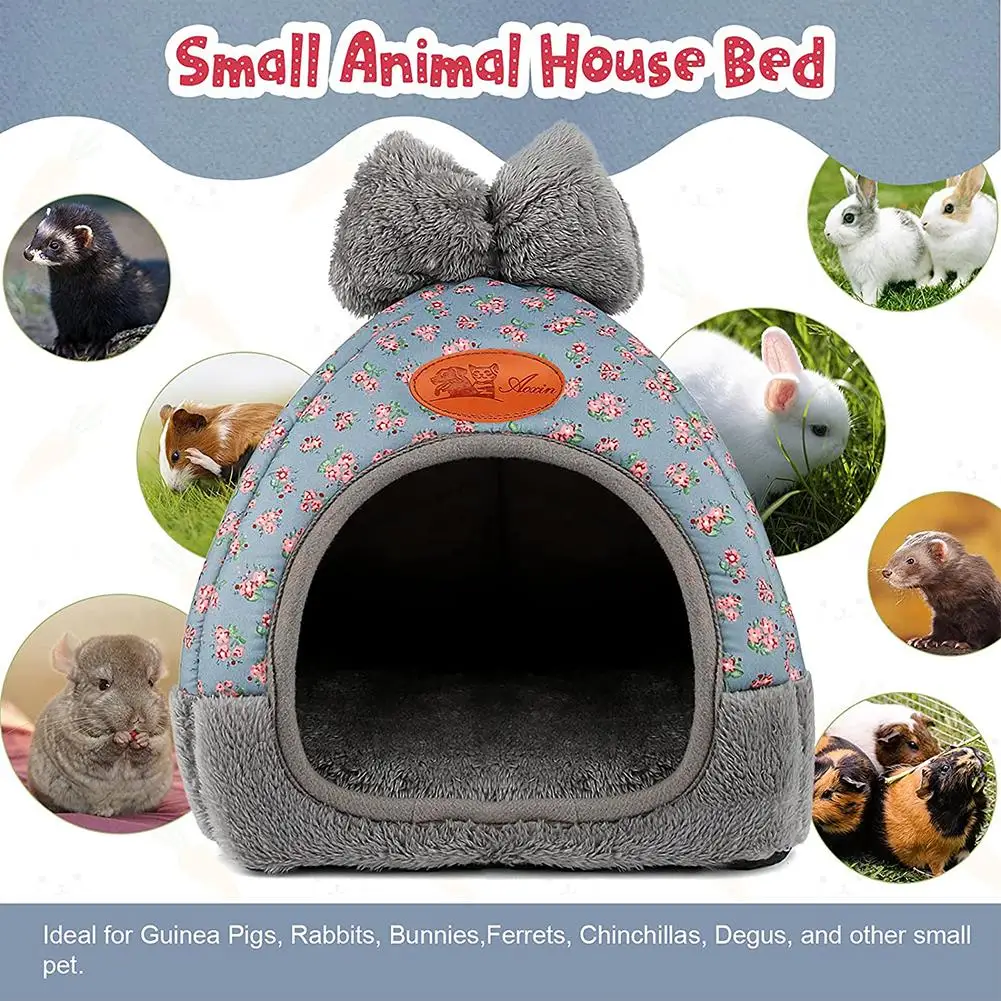 

Guinea Pig Bed Warm Bunny Cave Beds Cute Bowknot House Big Hideouts Cage Accessorie for Dwarf Rabbits Hamster Bunny Ferrets Rats