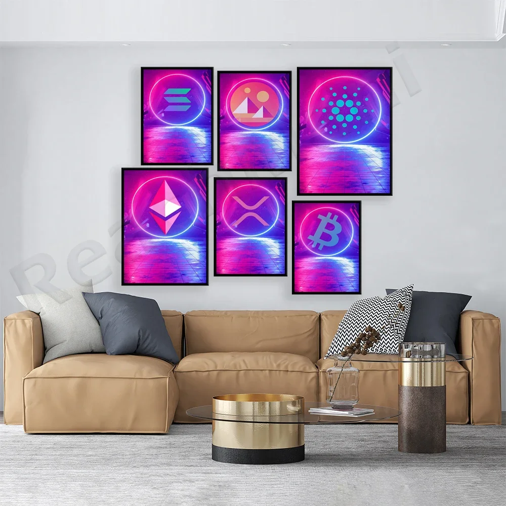 Плакаты на холсте Crypto. XRP Cardano Bitcoin Solana Decentraland Ethereum