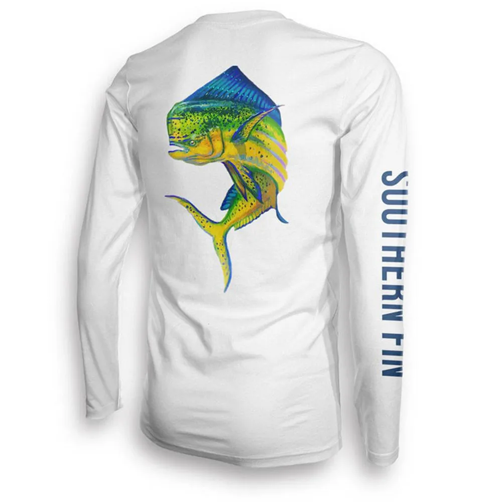 

Souternfinapparel Men's Fishing T-shirt Long Sleeve Jersey Maillot Summer Outdoor Fish Wear UPF 50 Gear UV White Tops Dresses