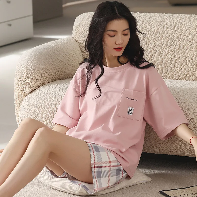 

Cotton Shorts Pantsuits Home Suit Female Sleepwear Summer Loungewear Pajamas for Women 2XL Plus Size Pijama Mujer Pajamas Set