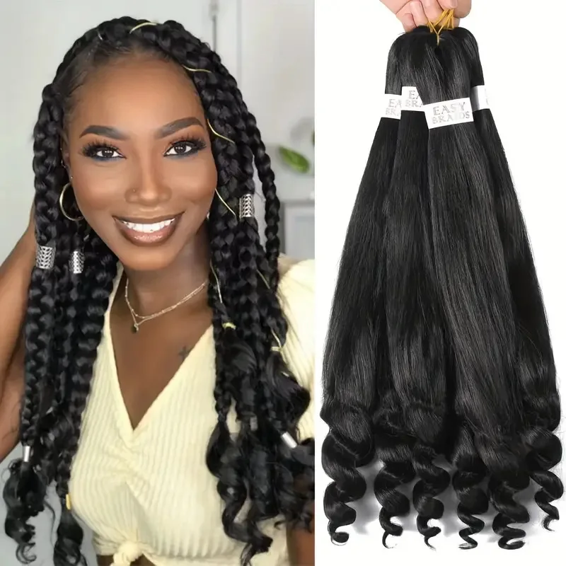 

Pre Stretched French Curly Braiding Hair Crochet Braids Natural Black Easy Braiding Crochet Hair Hot Water Setting Professiona